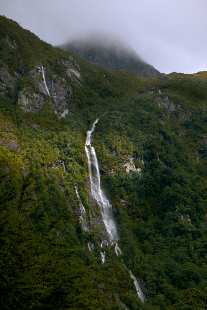 waterfall behind the lodge